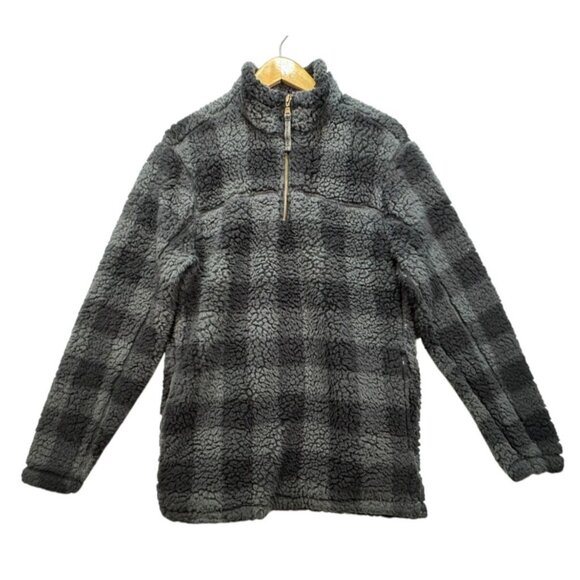 Alpine Sherpa Mens Pullover Fleece Small 1 Plaid Gray & Black Soft - Picture 1 of 12